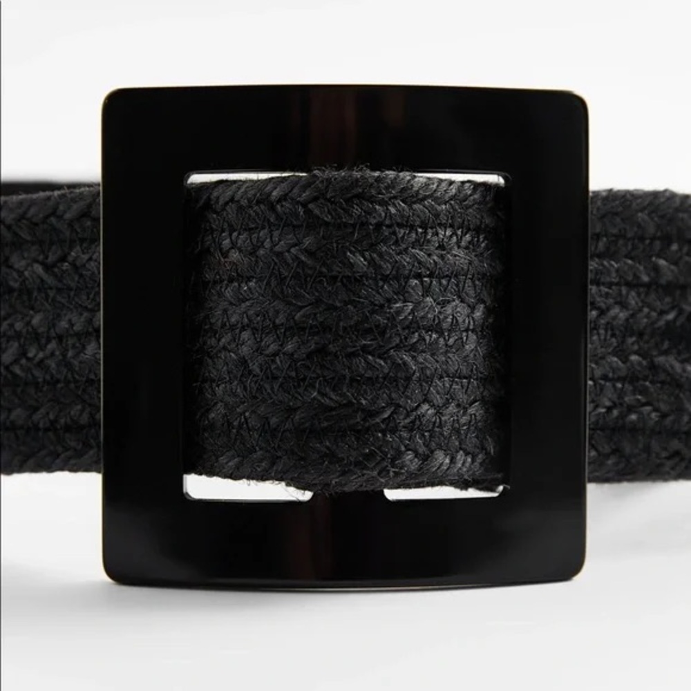 Zara Black Braided Belt with Square Buckle - Picture 4 of 6